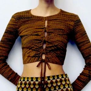 ZARA Long Sleeve Brown Ruched Crop Top Size S